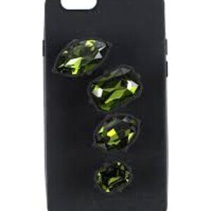 Stella McCartney Black iPhone Case w/ Green Faux Jewel Rings, NWT!